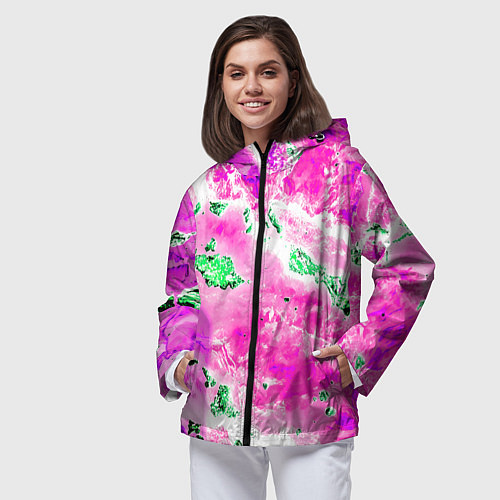 Женская ветровка Розово-зелёная абстракция / 3D-Черный – фото 3