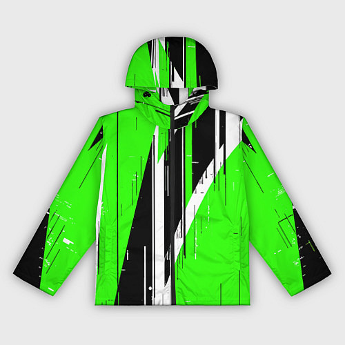 Женская ветровка Чёрно-белые вертикальные полосы на зелёном фоне / 3D-Черный – фото 1