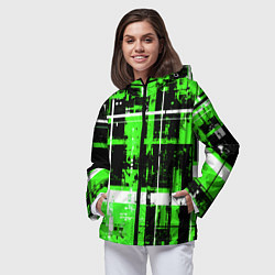 Ветровка с капюшоном женская Зелёно-белый гранж на чёрном фоне, цвет: 3D-черный — фото 2