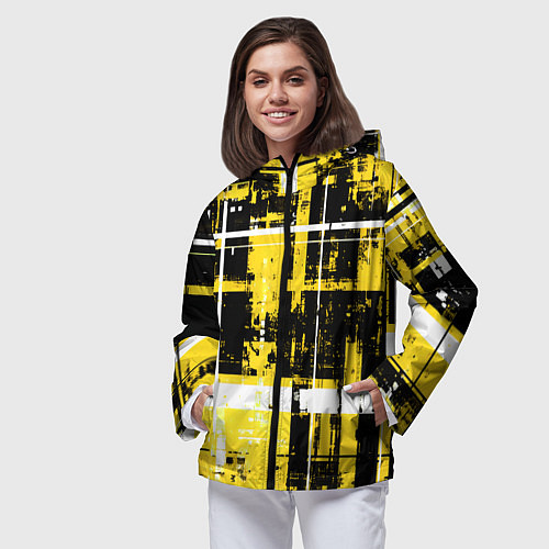 Женская ветровка Жёлто-белый гранж на чёрном фоне / 3D-Черный – фото 3