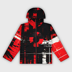 Ветровка с капюшоном женская Красно-белый гранж на чёрном фоне, цвет: 3D-черный
