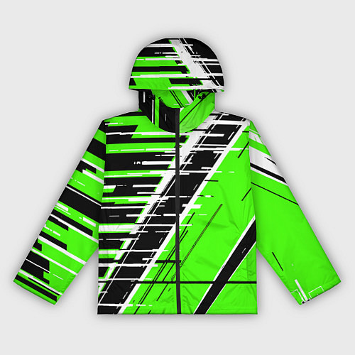 Женская ветровка Чёрно-белые глитч полосы на зелёном фоне / 3D-Черный – фото 1