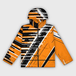 Ветровка с капюшоном женская Чёрно-белые глитч полосы на оранжевом фоне, цвет: 3D-черный