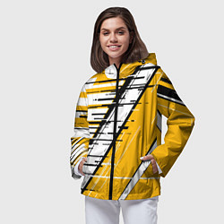 Ветровка с капюшоном женская Чёрно-белые глитч полосы на жёлтом фоне, цвет: 3D-черный — фото 2