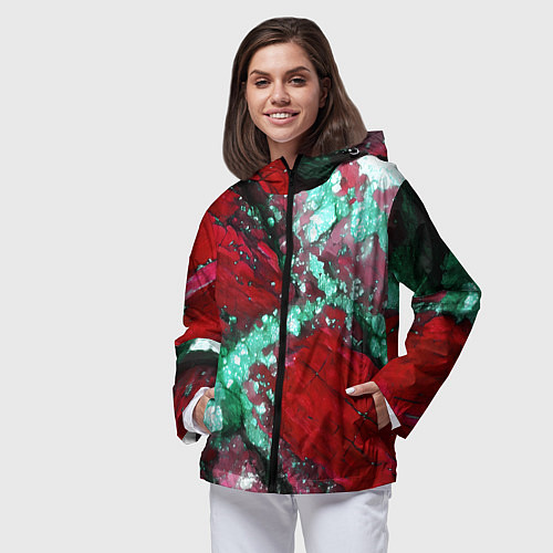 Женская ветровка Голубой минерал в красном камне / 3D-Черный – фото 3