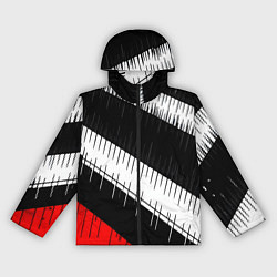 Ветровка с капюшоном женская Диагональные чёрно-белые полосы на красном фоне, цвет: 3D-черный