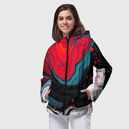 Женская ветровка Абстракция эбру / 3D-Черный – фото 3