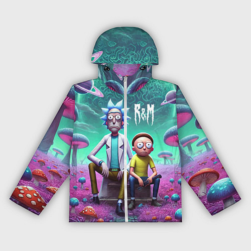 Женская ветровка Рик и Морту на сказочной грибной планете - нейроар / 3D-Белый – фото 1
