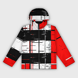 Ветровка с капюшоном женская Чёрные и красные полосы на белом фоне, цвет: 3D-черный