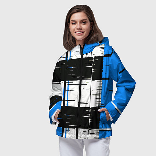 Женская ветровка Синие и чёрные полосы на белом фоне / 3D-Черный – фото 3
