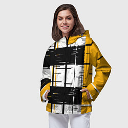 Ветровка с капюшоном женская Жёлтые и чёрные полосы на белом фоне, цвет: 3D-черный — фото 2