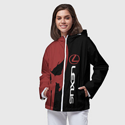 Ветровка с капюшоном женская Lexus и череп, цвет: 3D-белый — фото 2