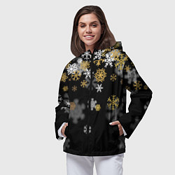 Ветровка с капюшоном женская Снежинки объемные золотистые, цвет: 3D-черный — фото 2