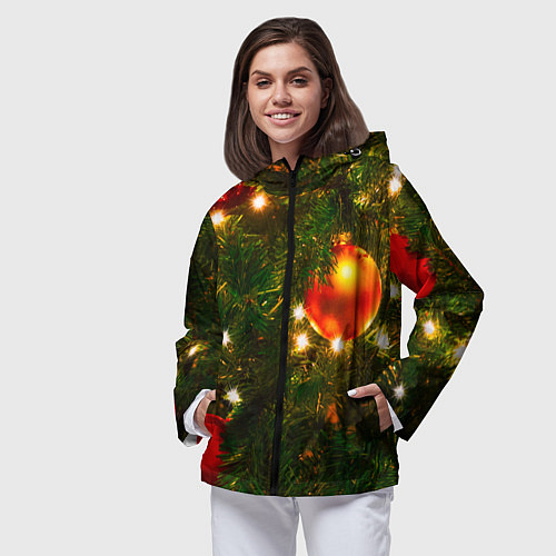 Женская ветровка Новогодние украшения на ёлке / 3D-Черный – фото 3