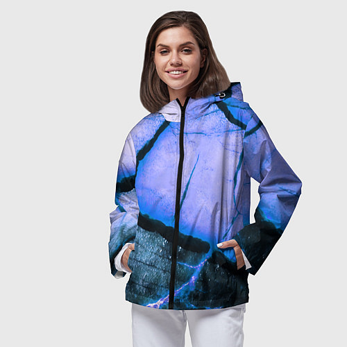 Женская ветровка Трещины на абстрактном синем фоне / 3D-Черный – фото 3