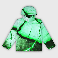 Ветровка с капюшоном женская Трещины на абстрактном зелёном фоне, цвет: 3D-белый