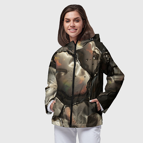 Женская ветровка Жидкая субстанция светло-коричневая / 3D-Черный – фото 3