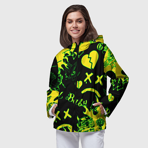 Женская ветровка Lil Peep кислотные автографы / 3D-Черный – фото 3