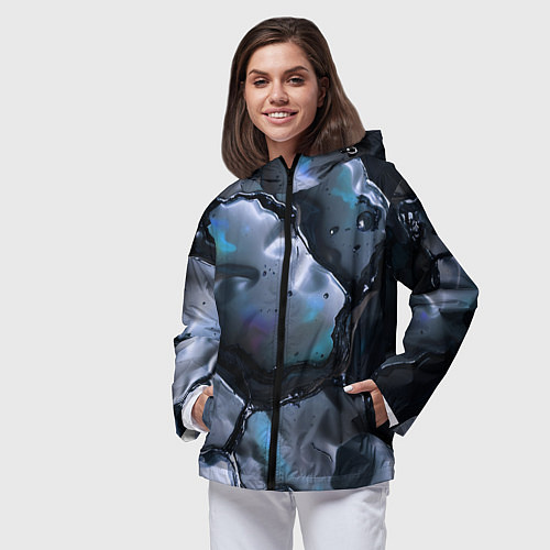 Женская ветровка Жидкая субстанция серая / 3D-Черный – фото 3