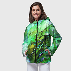Ветровка с капюшоном женская Зелёная абстракция, цвет: 3D-черный — фото 2