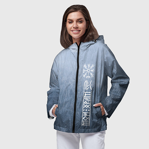 Женская ветровка Обережный компас рун и северный лес / 3D-Черный – фото 3