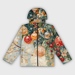 Ветровка с капюшоном женская Большие и маленькие новогодние шары, цвет: 3D-черный