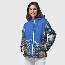 Ветровка с капюшоном женская Новогодние веточки, цвет: 3D-белый — фото 2