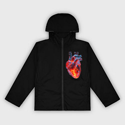 Ветровка с капюшоном женская Яркое стеклянное сердце огонь внутри, цвет: 3D-черный