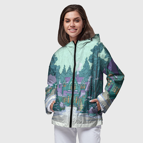 Женская ветровка Новый год - двор / 3D-Черный – фото 3