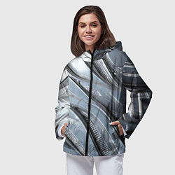 Ветровка с капюшоном женская Полированный металл серебряный, цвет: 3D-черный — фото 2
