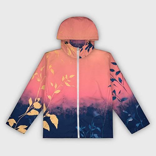 Женская ветровка Листья на сине-розовом фоне - нейросеть / 3D-Белый – фото 1