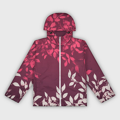 Женская ветровка Листья на бордовом фоне - нейросеть / 3D-Белый – фото 1