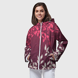 Ветровка с капюшоном женская Листья на бордовом фоне - нейросеть, цвет: 3D-белый — фото 2