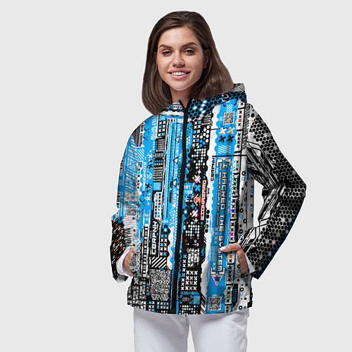 Женская ветровка Киберпанк паттерн синий / 3D-Черный – фото 3