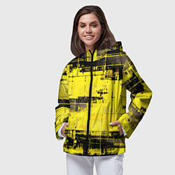 Ветровка с капюшоном женская Чёрно-жёлтый техно-паттерн, цвет: 3D-черный — фото 2