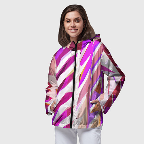 Женская ветровка Бело-розовая абстракция / 3D-Черный – фото 3