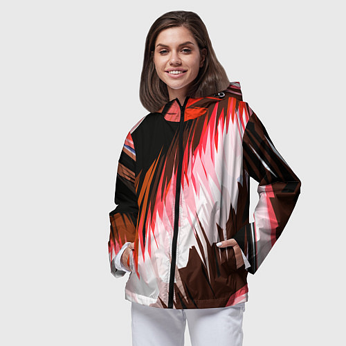 Женская ветровка Красно-белая абстракция на чёрном фоне / 3D-Черный – фото 3