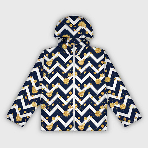 Женская ветровка Золотые кляксы на фоне бело-синего паттерна / 3D-Белый – фото 1