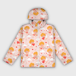 Ветровка с капюшоном женская Паттерн с милыми купидонами, цвет: 3D-белый