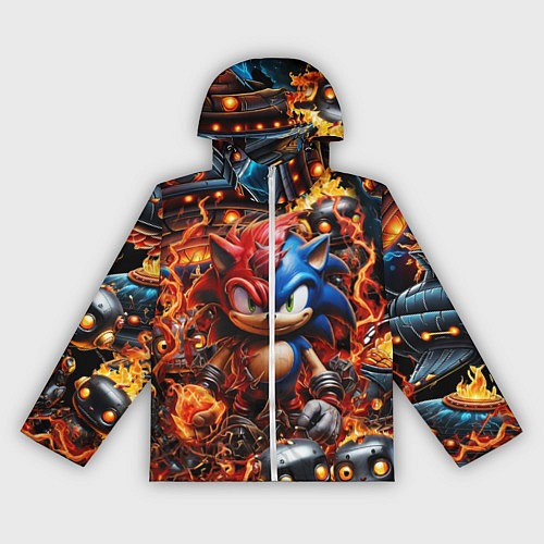 Женская ветровка Соник и Наклз на фоне огня и роботов / 3D-Белый – фото 1