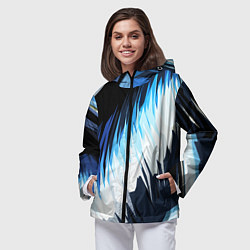 Ветровка с капюшоном женская Бело-синие острые полосы, цвет: 3D-черный — фото 2