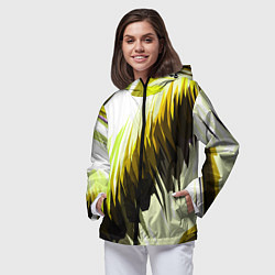Ветровка с капюшоном женская Чёрно-жёлтые острые полосы на белом фоне, цвет: 3D-черный — фото 2
