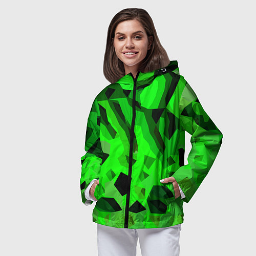 Женская ветровка Чёрно-зелёная пористая абстракция / 3D-Черный – фото 3