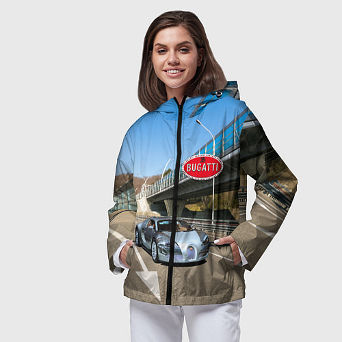 Женская ветровка Бугатти на трассе / 3D-Черный – фото 3