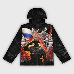 Ветровка с капюшоном женская Защитник отечества с ангельскими крыльями, цвет: 3D-черный