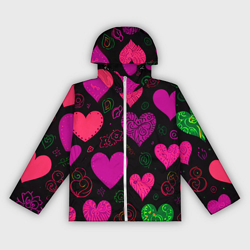Женская ветровка Сердечки на черном / 3D-Белый – фото 1