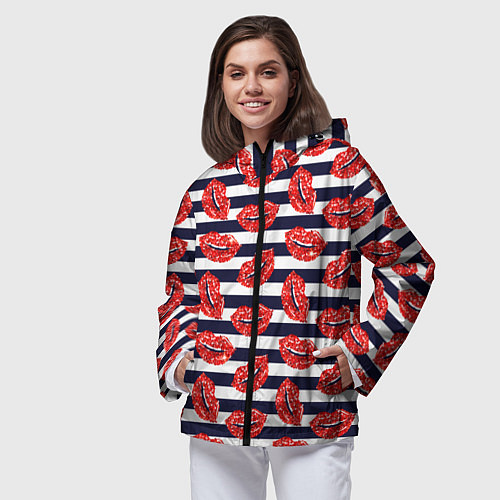 Женская ветровка Женские губы с красной блестящей помадой на полоса / 3D-Черный – фото 3