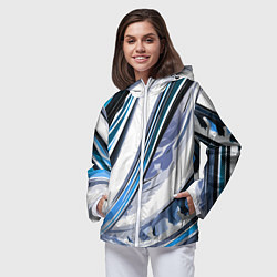 Ветровка с капюшоном женская Волнистая бело-синяя абстракция, цвет: 3D-белый — фото 2