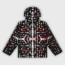 Ветровка с капюшоном женская Чёрно-красные диагональные полосы на белом фоне, цвет: 3D-белый