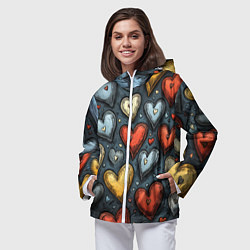 Ветровка с капюшоном женская Разноцветные сердца, цвет: 3D-белый — фото 2
